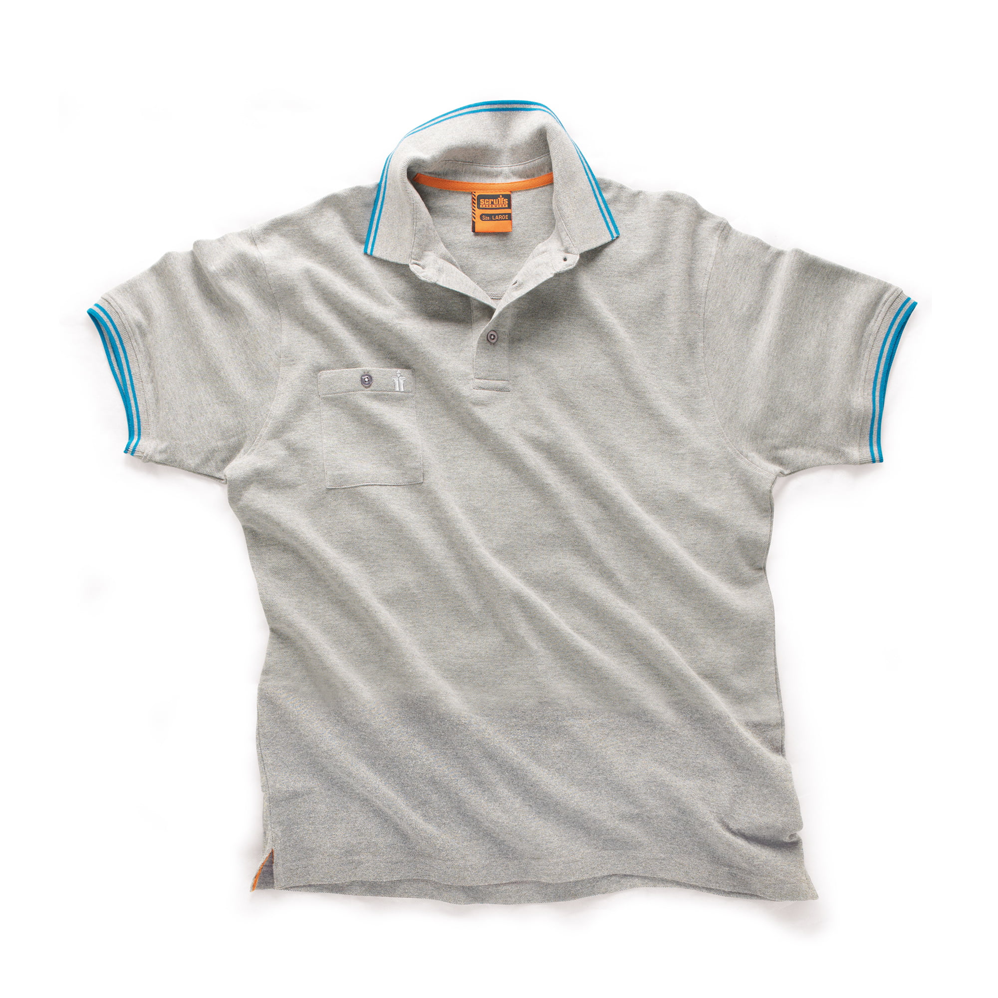 Scruffs light grey polo with blue detail on collar and sleeves